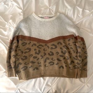 Pink Lily Mocha Colorblock Animal Print Sweater